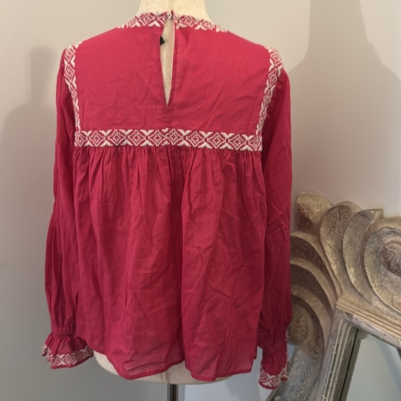 Zara Embroidered Boho Peasant Top – Magenta - Picture 2 of 6